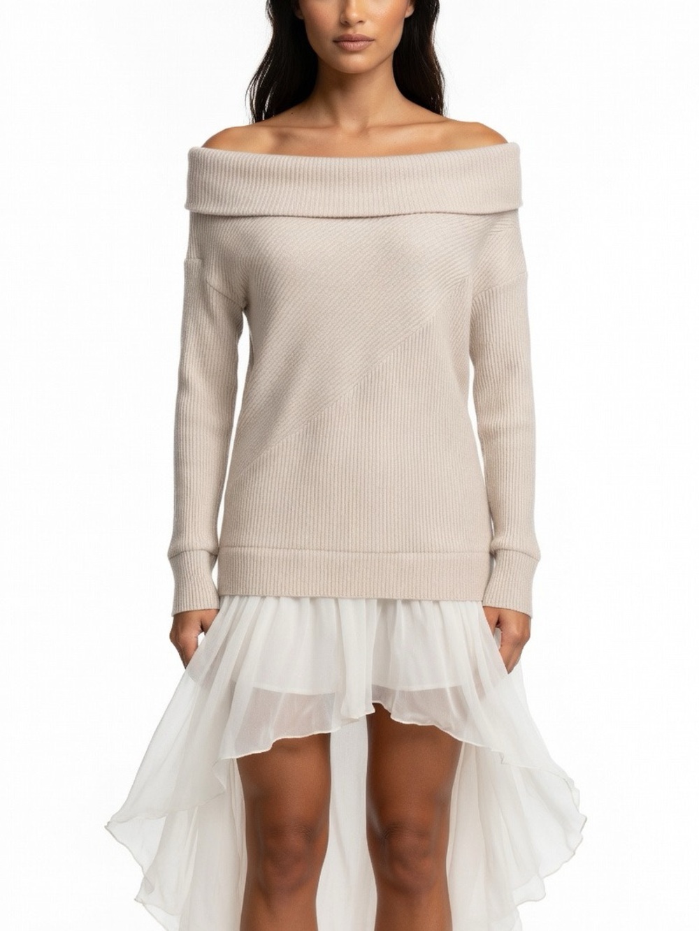 GAP Off-Shoulder Cream Ribbed Sweater -S